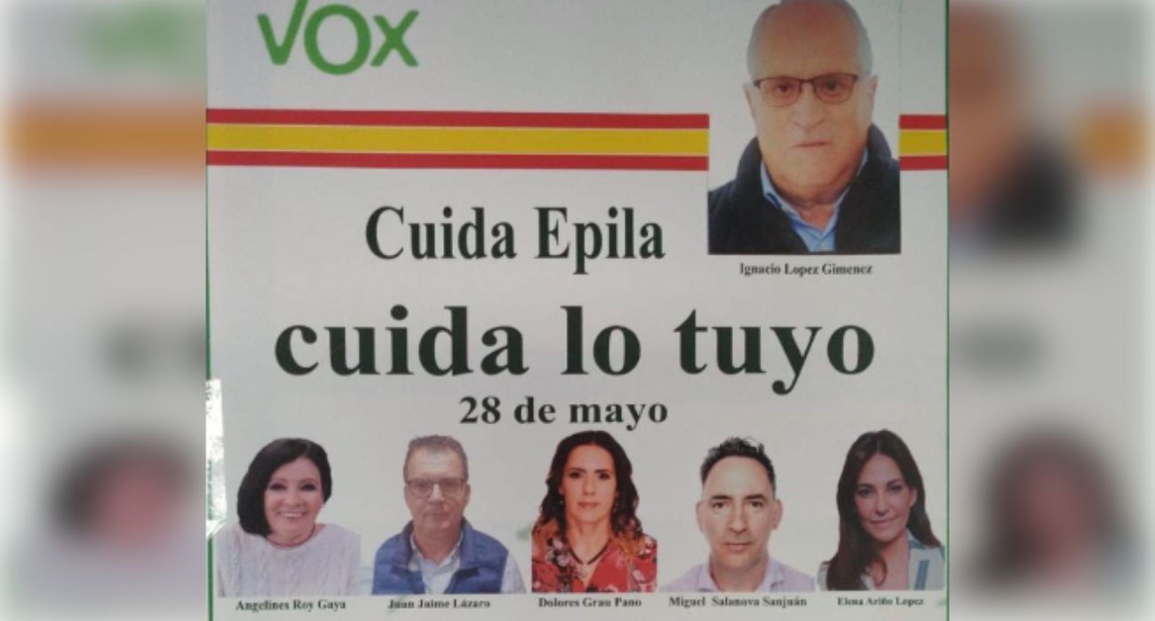 La imagen de Mariló Montero, abajo a la derecha, en el cartel de Vox.