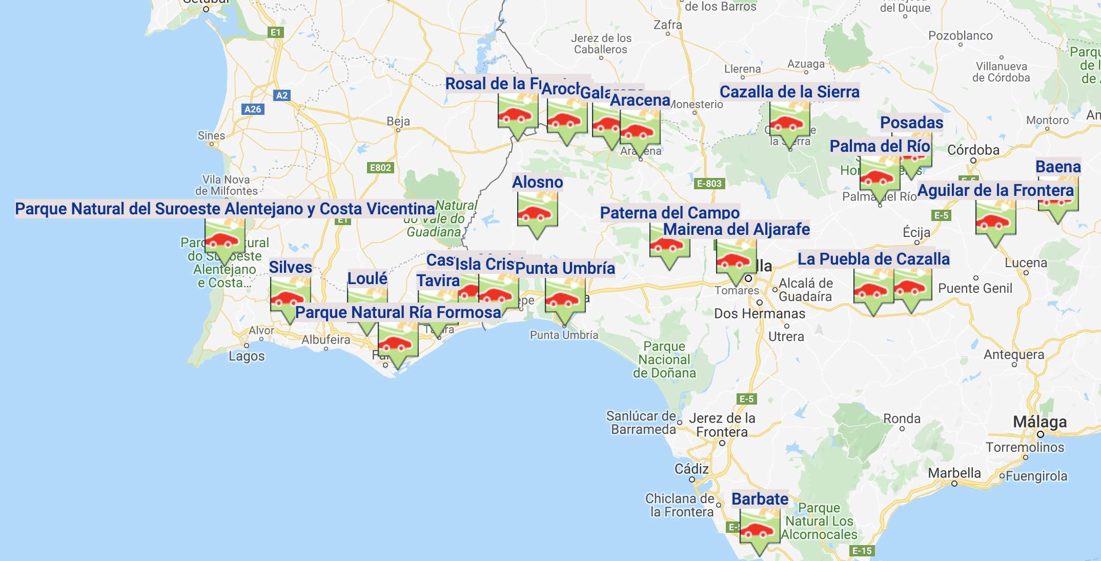 Algunos de los puntos de los itinerarios.