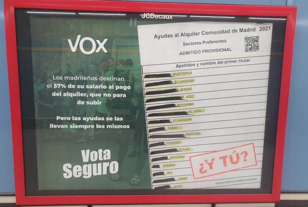 Cartel de Vox visto en las paredes de las estaciones del metro de Madrid. TWITTER