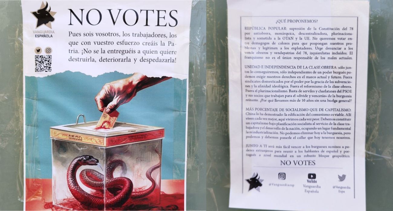 Carteles de Vanguardia Española pidiendo que no se vote.   MANU GARCÍA