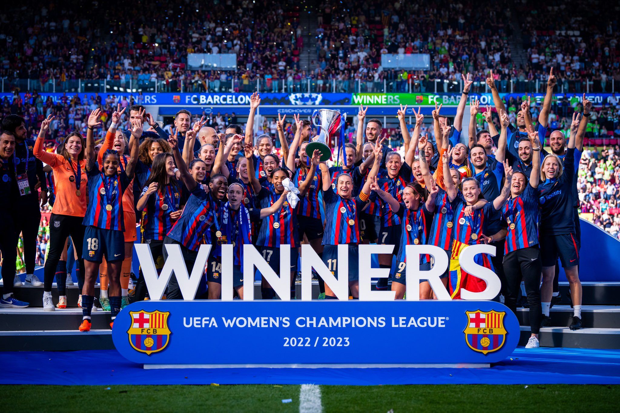 El FC Barcelona femenino, ganador de la Uefa Women's Champions League, el pasado sábado, en una imagen de la UEFA.