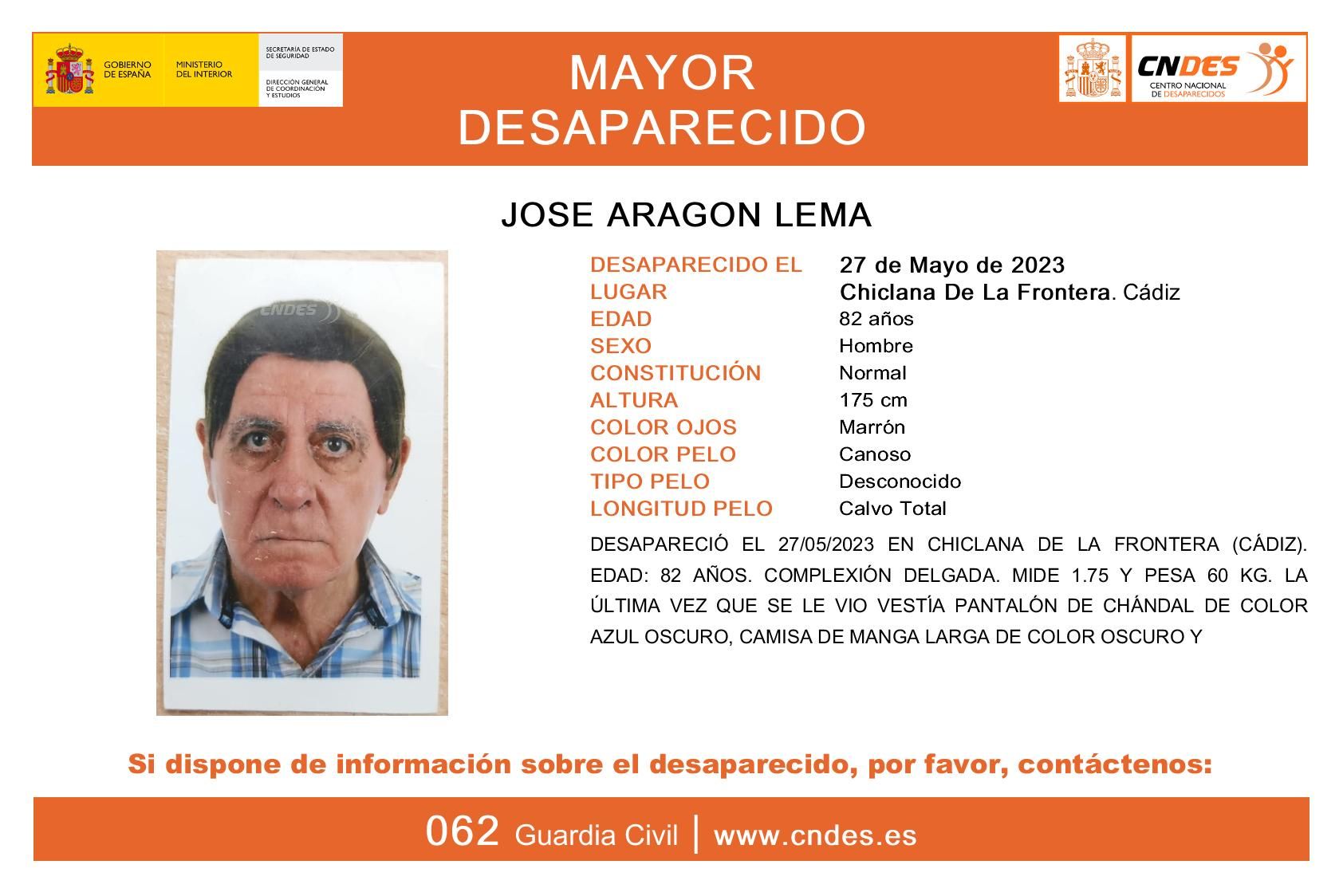 Datos sobre la desaparición de José Aragón. 