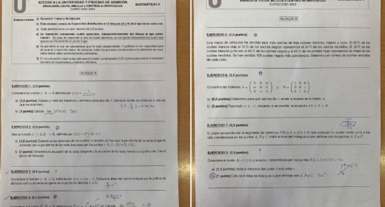 El difícil examen de Matemáticas II en la prueba de la PEvAU de Andalucía.