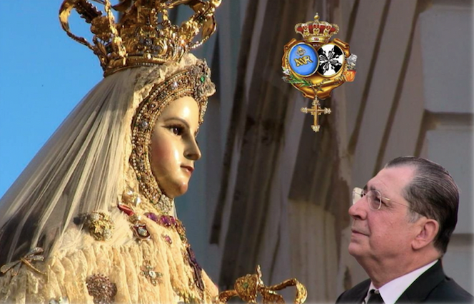 Montaje fotográfico en la que figuran la Virgen del Rosario y le fallecido capataz.