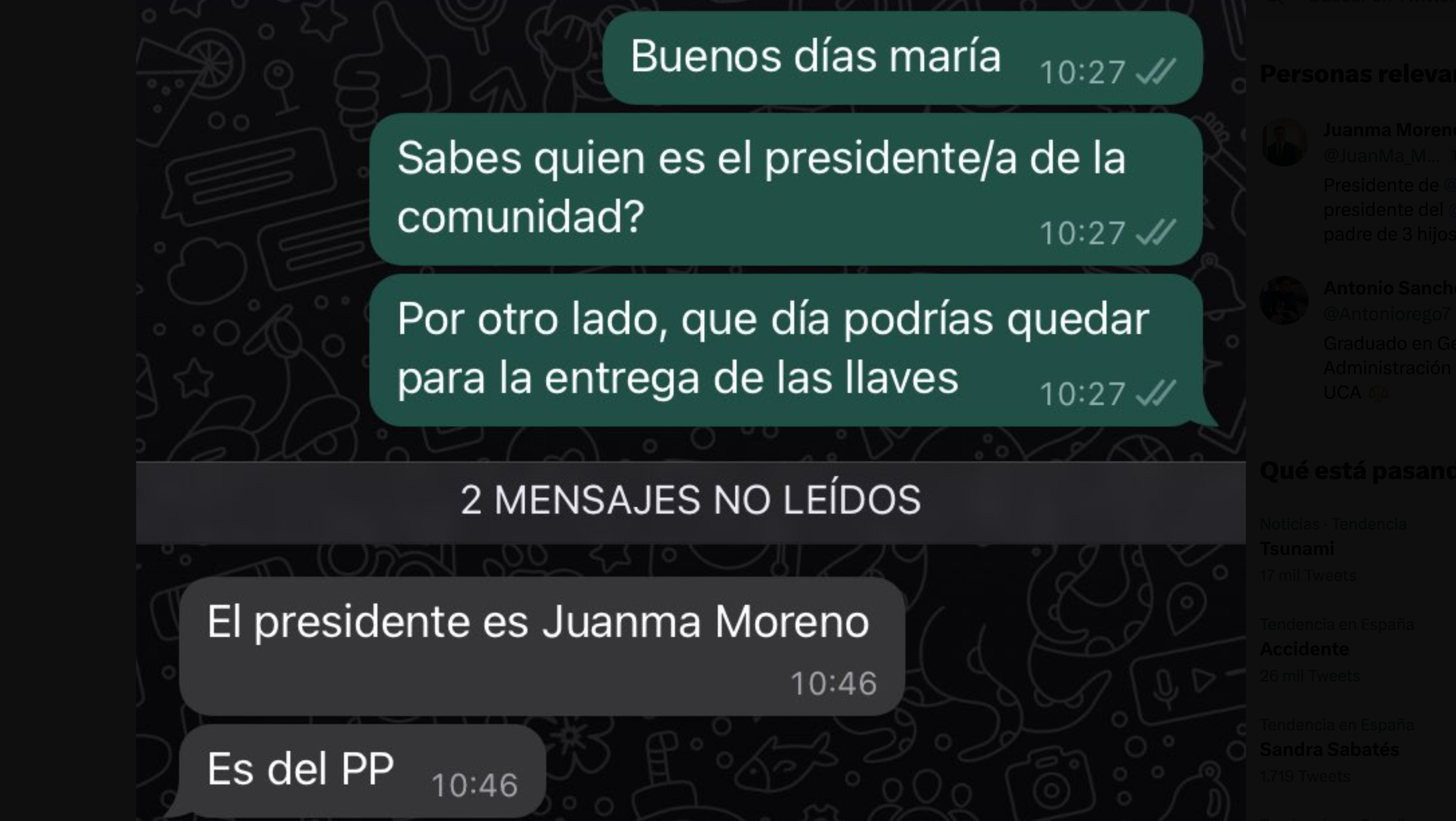 La divertidísima conversación de WhatsApp sobre la que ha tenido que responder Juanma Moreno.