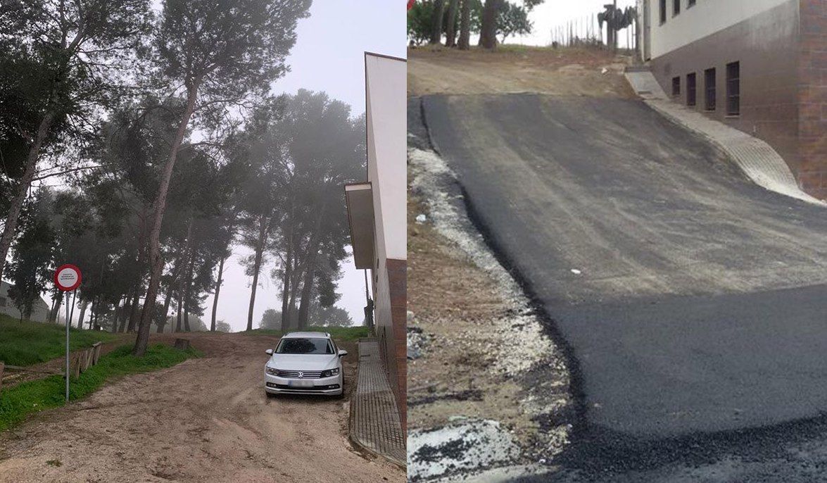Una cuesta colindante a la venta La Cueva de Estella, asfaltada en un primer momento y con arena, después.