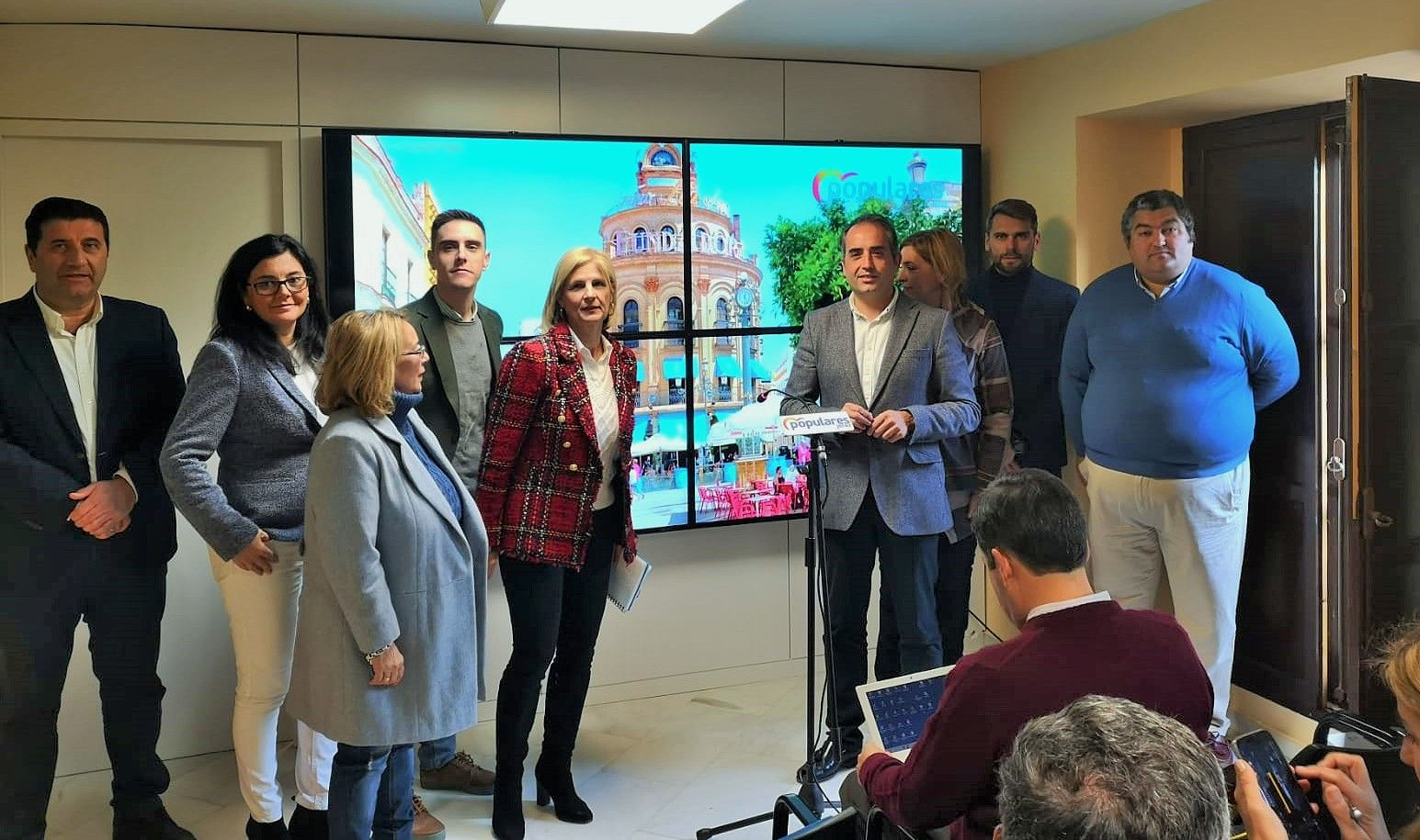 Rueda de prensa reciente del PP de Jerez, con Saldaña y Pelayo al frente.