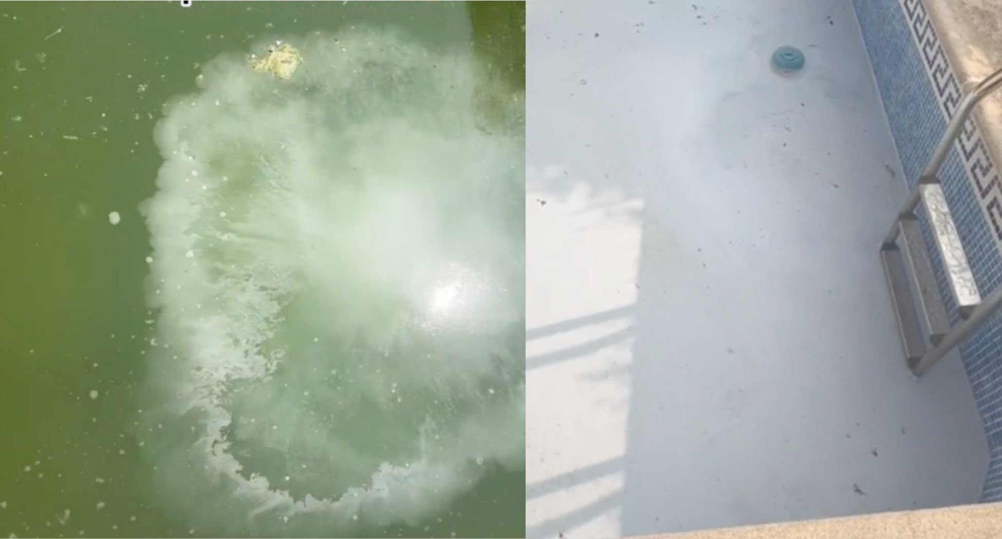 Dos imágenes del aspecto de la piscina de una joven.