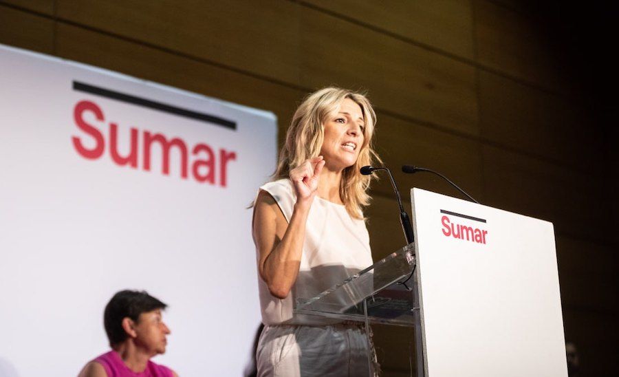 Yolanda Díaz, líder de Sumar, en un acto reciente.