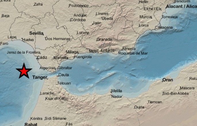 Imagen de la localización del epicentro difundida por el Instituto Geográfico Nacional.