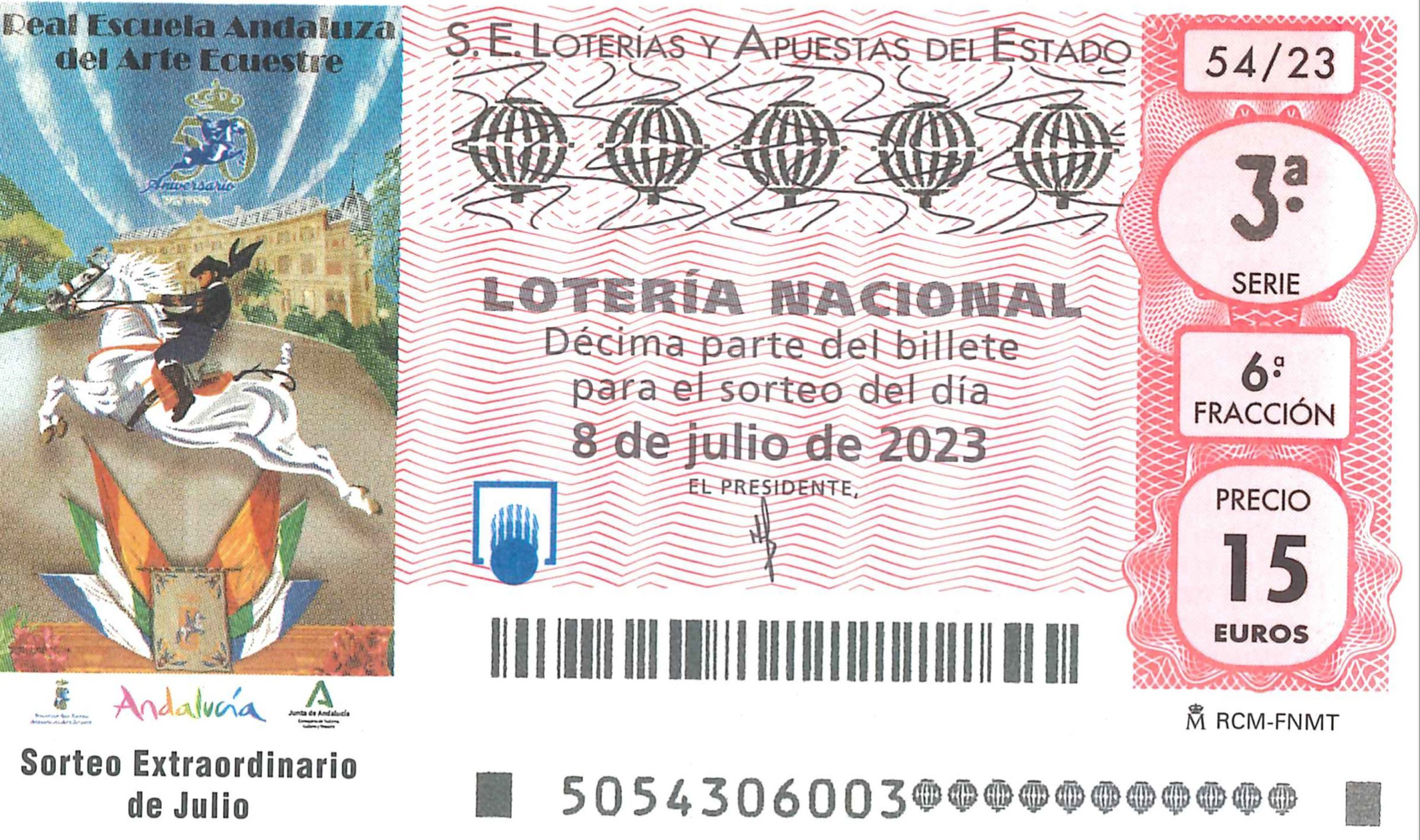 El boleto con la imagen de la Real Escuela que se juega este sábado. 