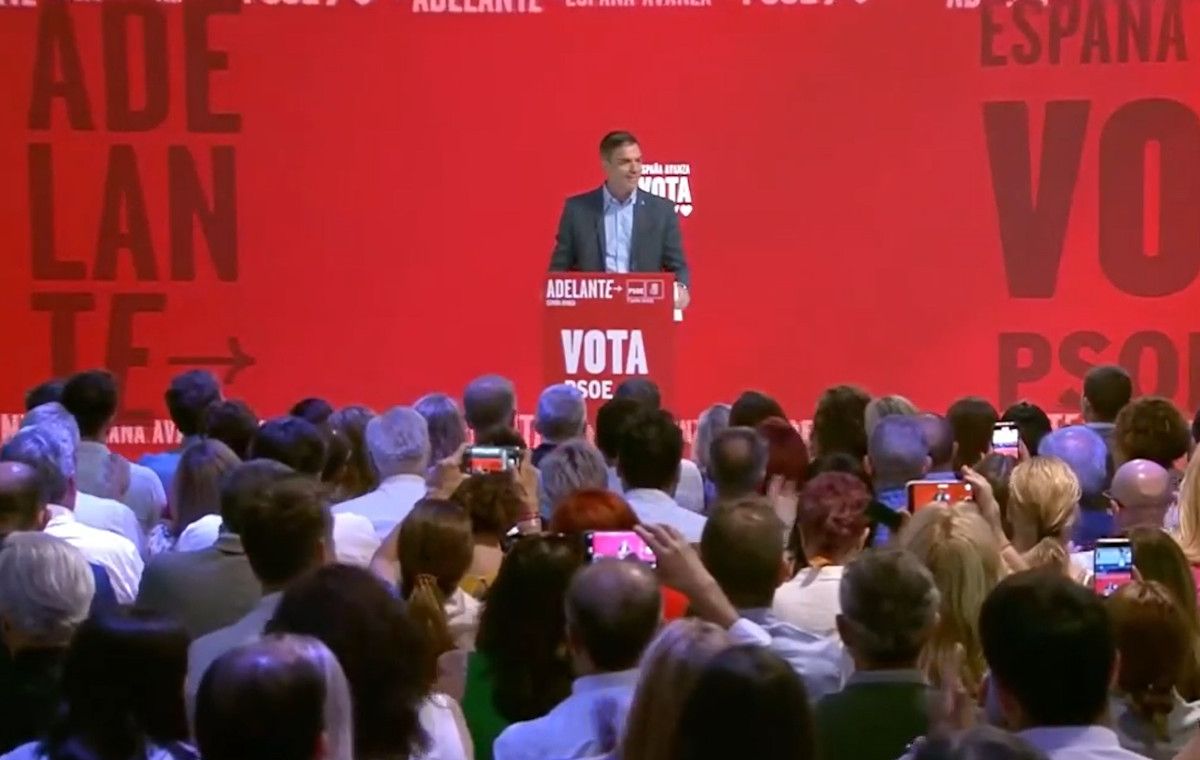 El candidato del PSOE, Pedro Sánchez, en un mitin reciente. 