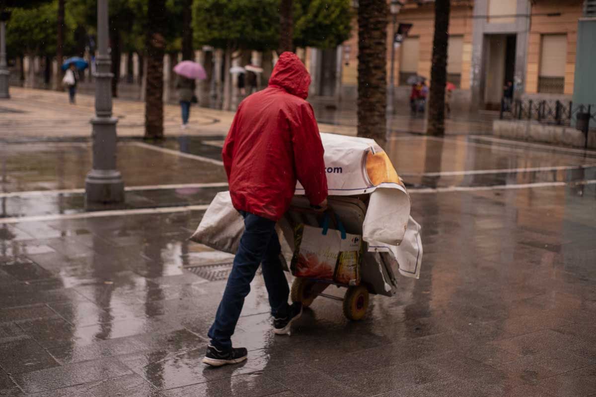 Una calle del centro de Jerez en una jornada de lluvias días atrás.