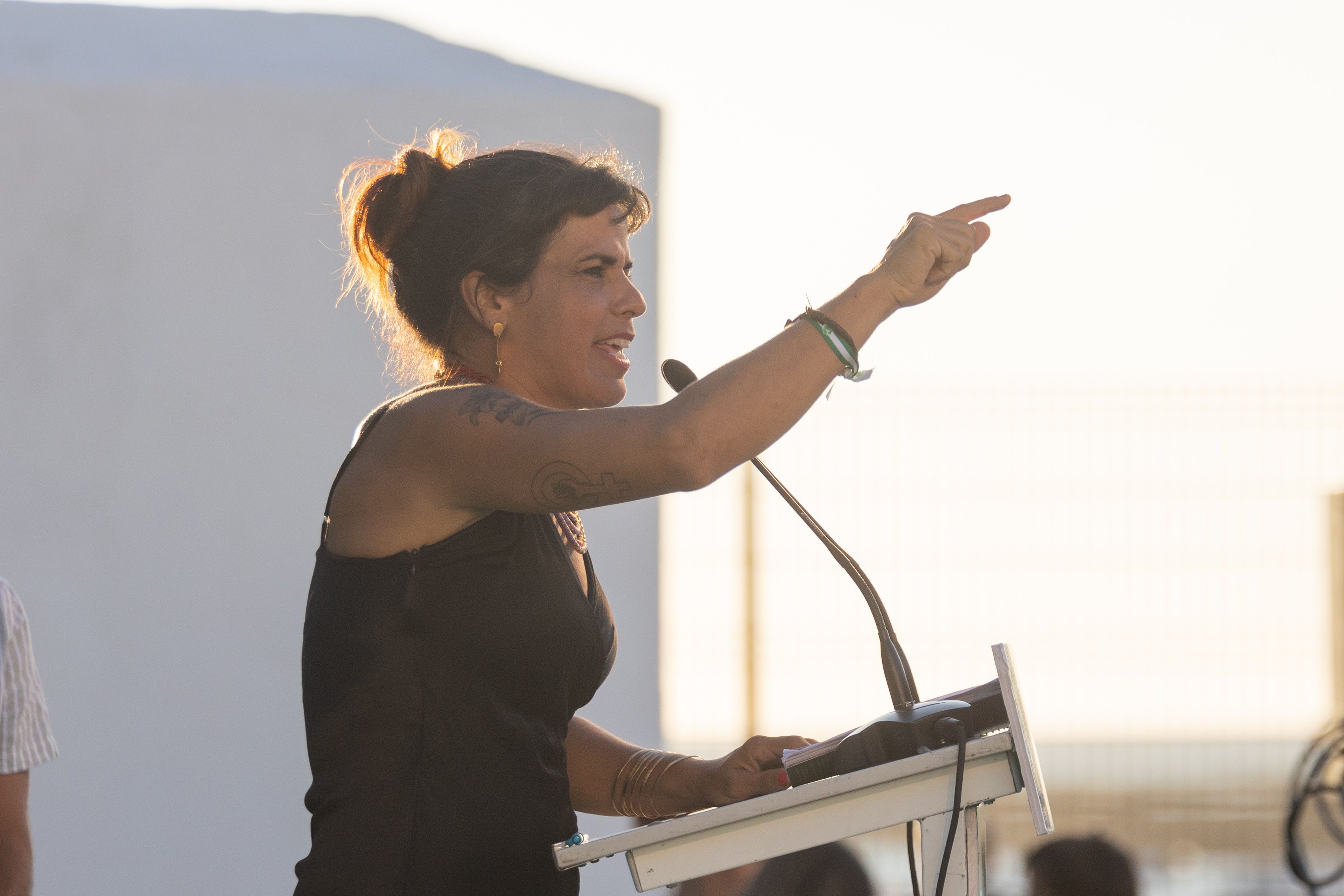 Teresa Rodríguez durante un mitin de Adelante Andalucía celebrado en Cádiz.