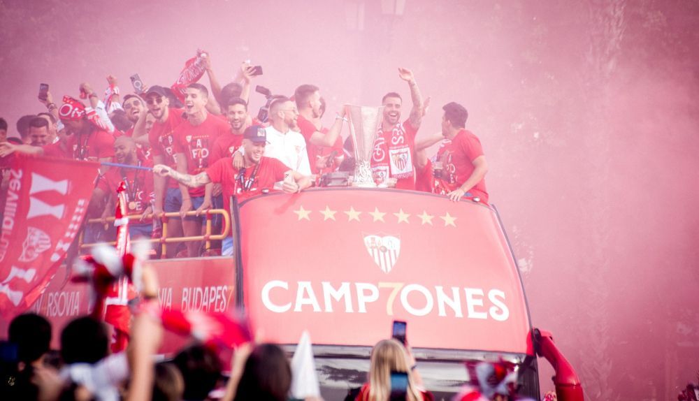 La celebración del Sevilla FC tras ganar la final de la Europa League.