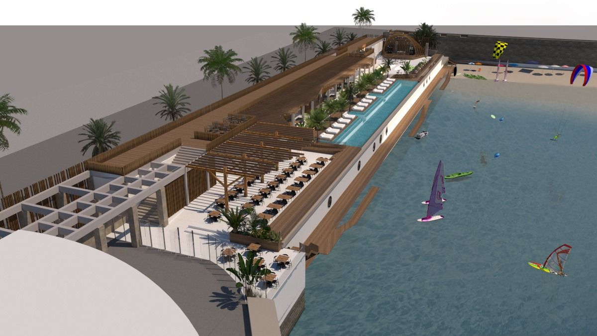 Uno de los bocetos que recrea el futuro aspecto del 'beach club' Calachica, en la Punta de San Felipe.