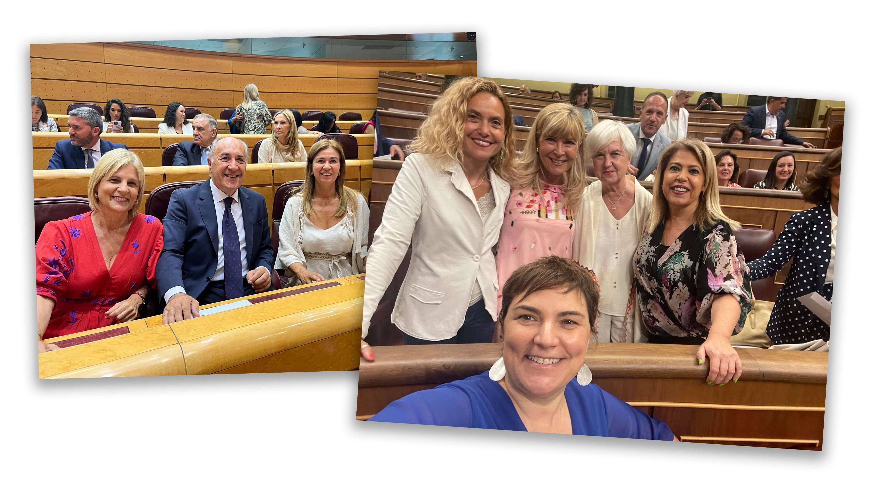 María José García-Pelayo y Mamen Sánchez, alcaldesa y exalcaldesa de Jerez, en la constitución del Senado y del Congreso, este jueves.