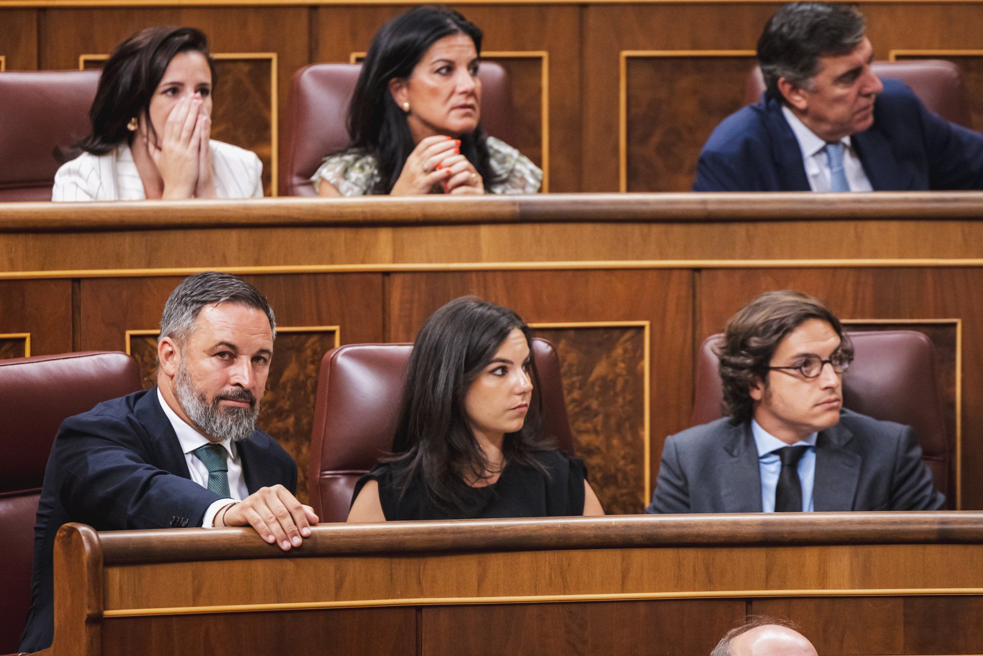 Pepa Millán, junto a Abascal, en el Congreso.