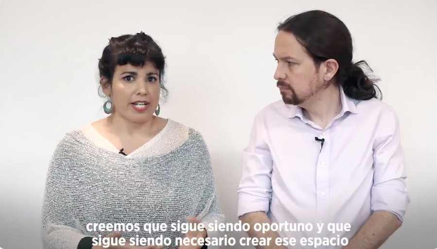 Teresa Rodríguez y Pablo Iglesias, en un vídeo difundido en redes sociales. 