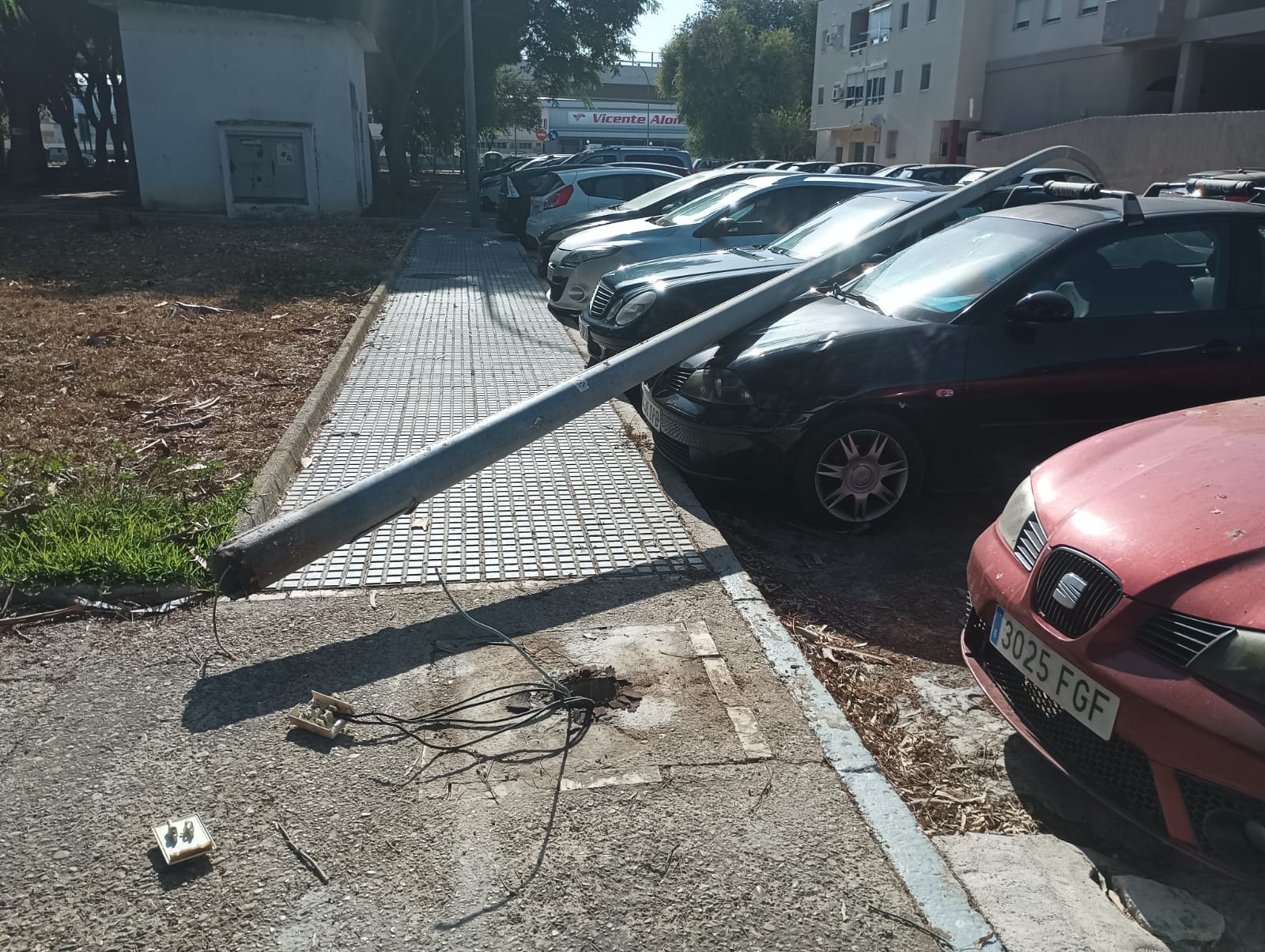Una farola se cae repentinamente encima de un coche en Río San Pedro, en Puerto Real.