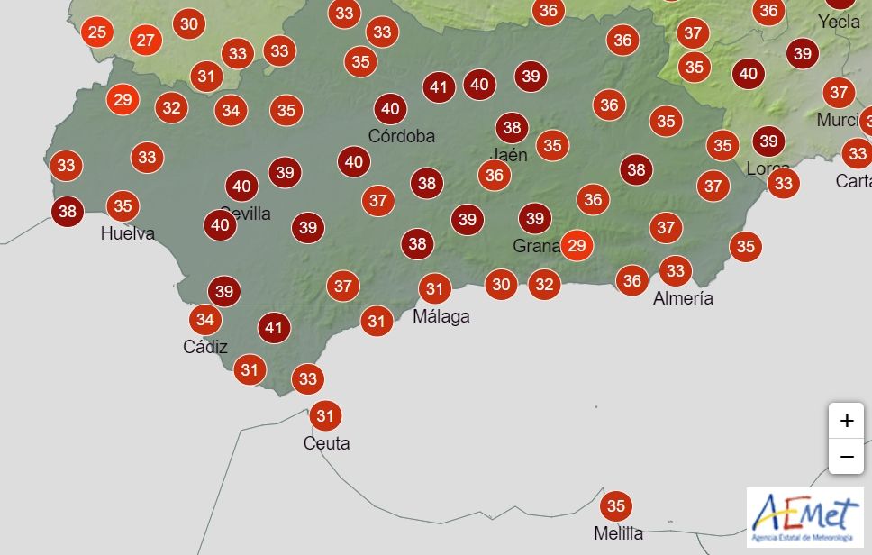 Temperaturas máximas previstas para este 26 de agosto en Andalucía.