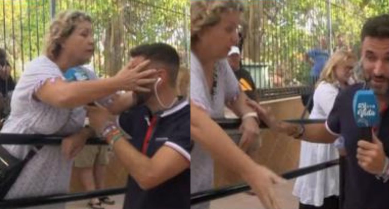 Una defensora de Rubiales intenta besar y tocar los genitales de un reportero de 'Telecinco'.