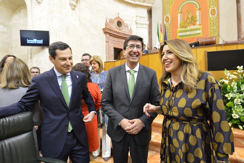 Moreno, Marín y Díaz, en una imagen en el Parlamento andaluz.