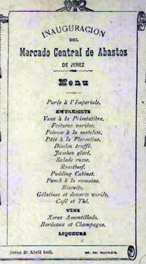 El menú de la inauguración de la plaza de Abastos, un 26 de abril de 1885.