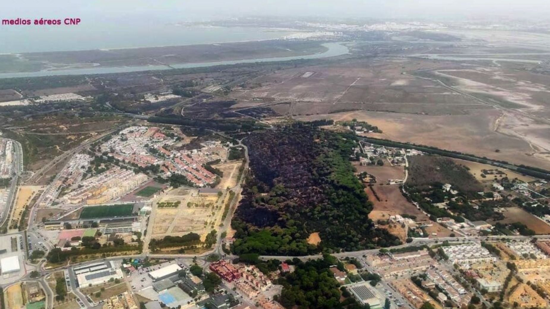 Las imágenes aéreas del incendio de Puerto Real, días después de la catástrofe.