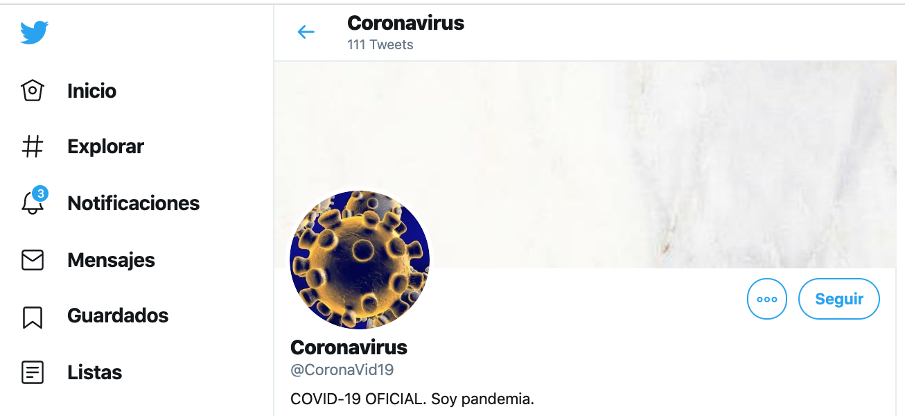 Captura del perfil sobre el coronavirus en clave de humor. 