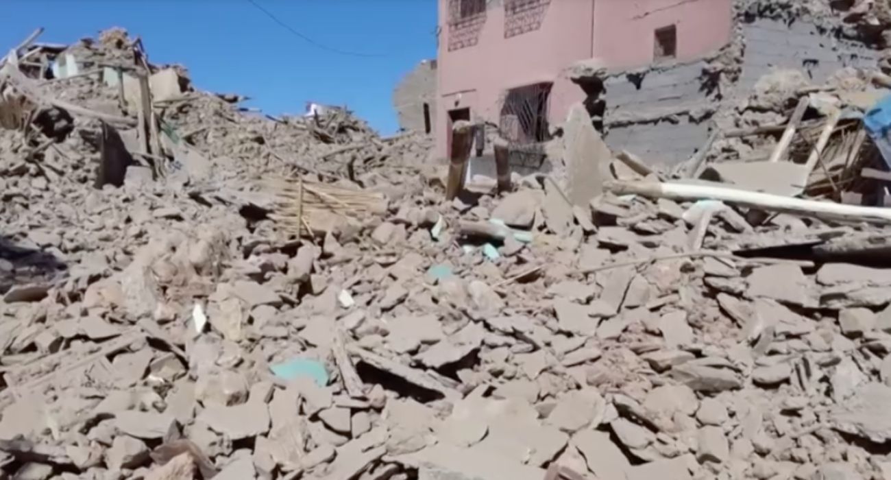 Edificio derrumbado por el terremoto de Marrueco.