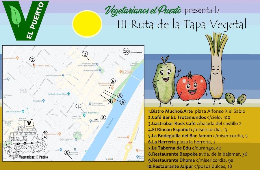 Mapa de establecimientos que participan en la III Ruta de la tapa vegetal.