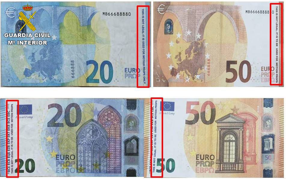 Composición de billetes falsos.