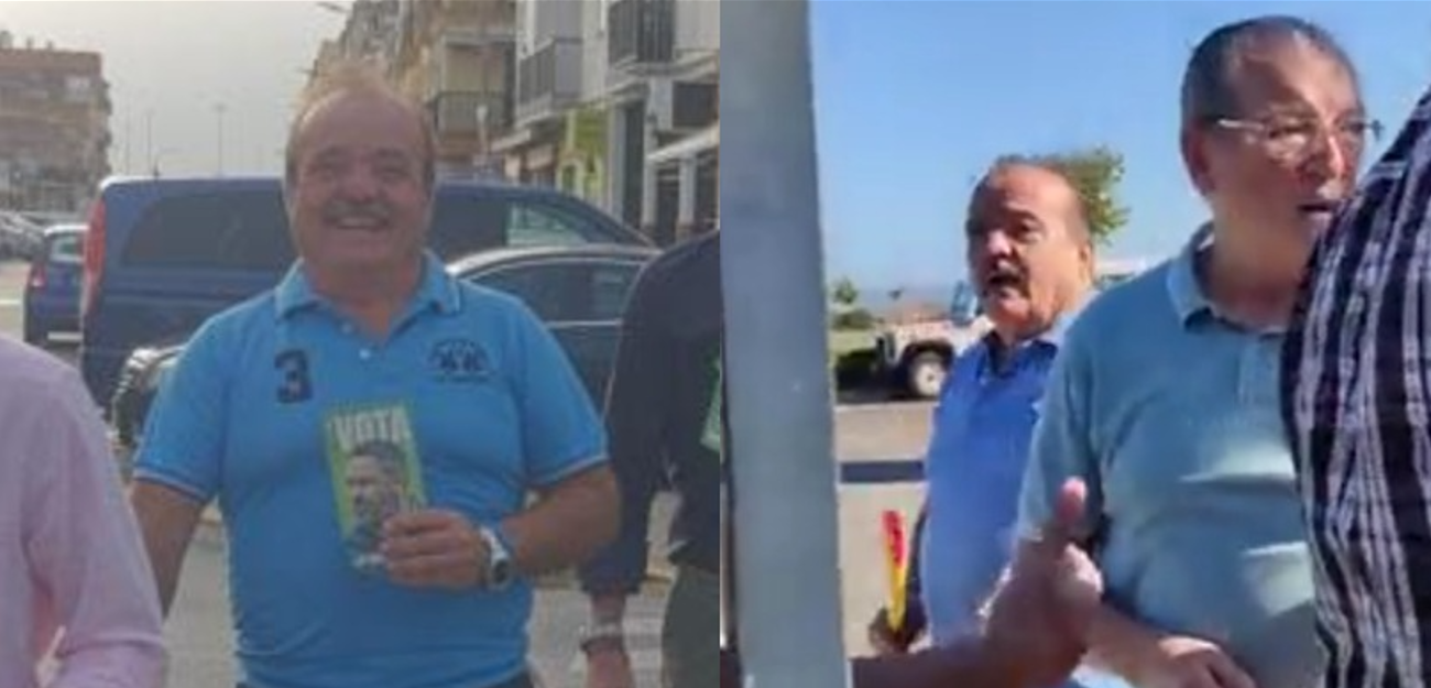 Manuel Riego, en los aledaños del acto de Pedro Sánchez, que fue candidato de Vox en La Rinconada.