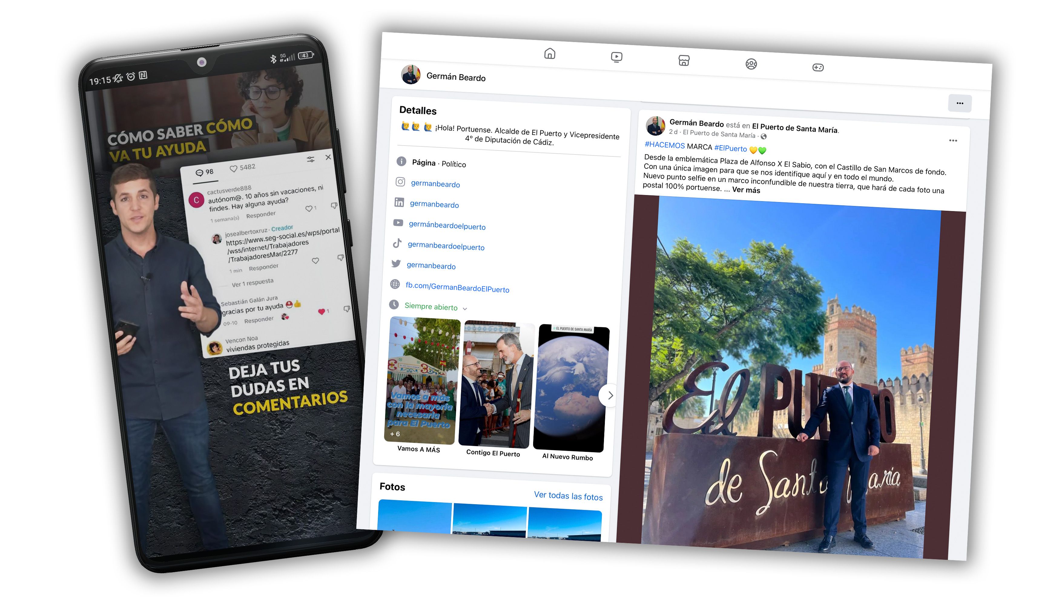 José Alberto Cruz, concejal de Chiclana, y Germán Beardo, alcalde de El Puerto, ambos muy activos en redes.