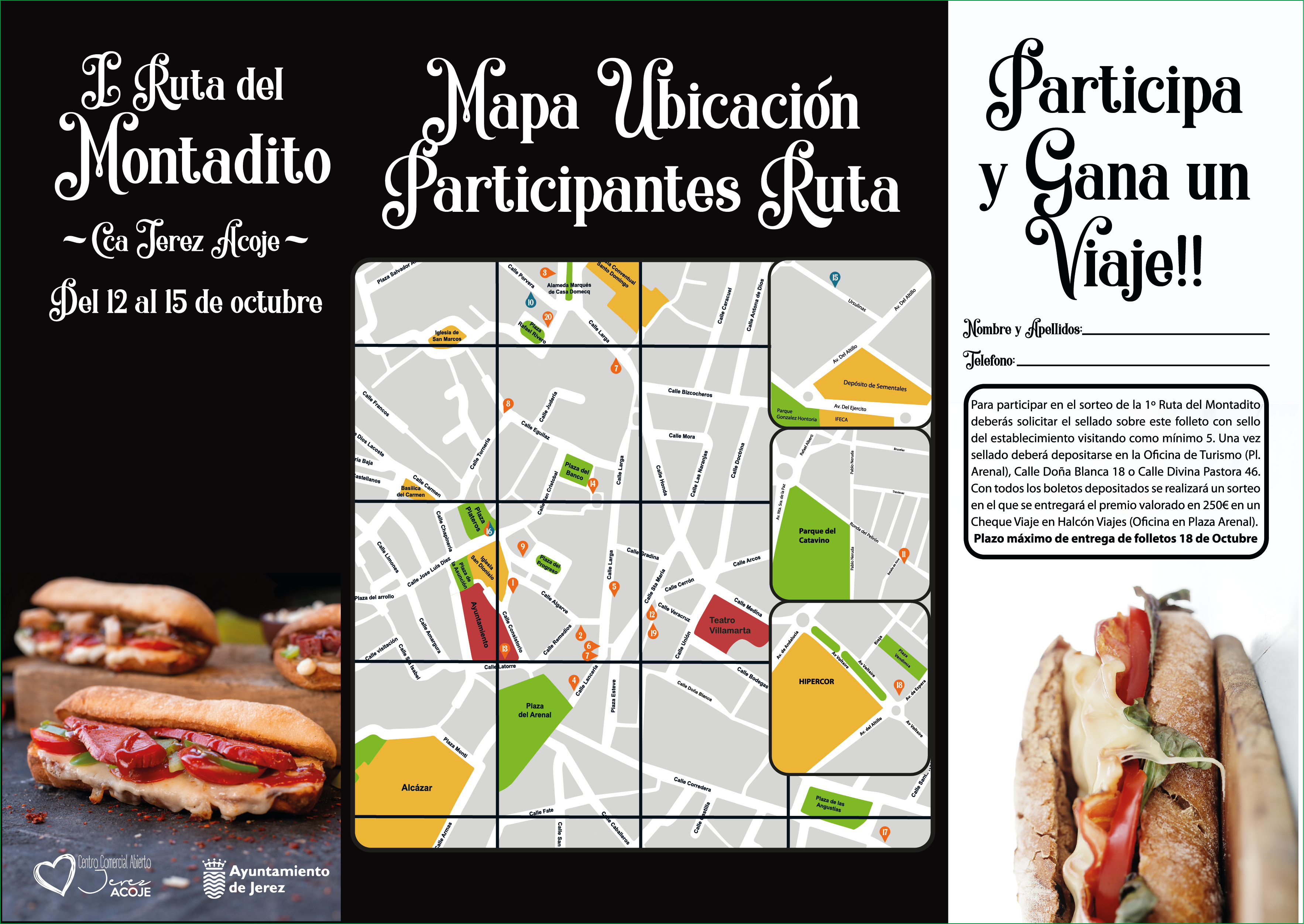 Las ubicaciones de los bares participantes en la Ruta del Montadito de Jerez.