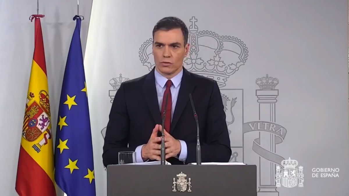 Pedro Sánchez, durante la rueda de prensa en la que decretó el Estado de Alarma.