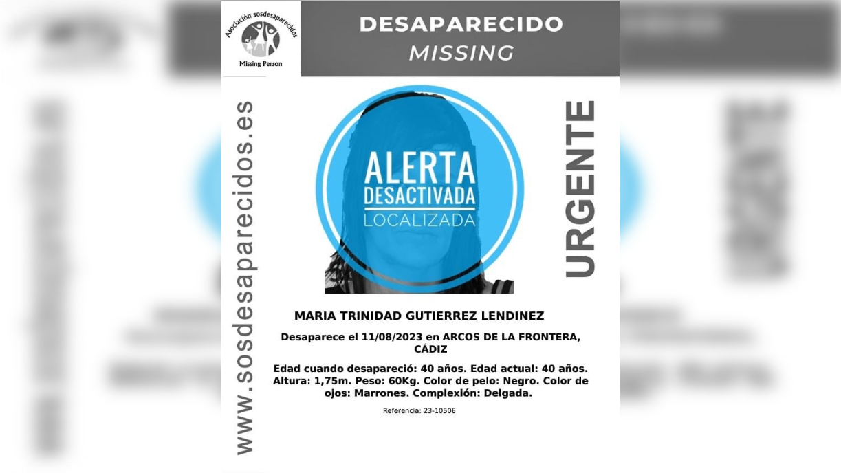 La desaparición de María Trinidad en Arcos ha tenido un final feliz.