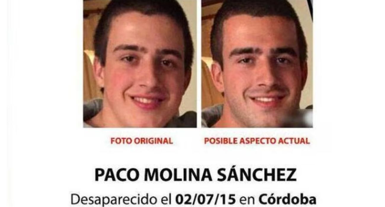 Cartel de búsqueda de Paco Molina, con la foto original de hace años y con su posible aspecto.