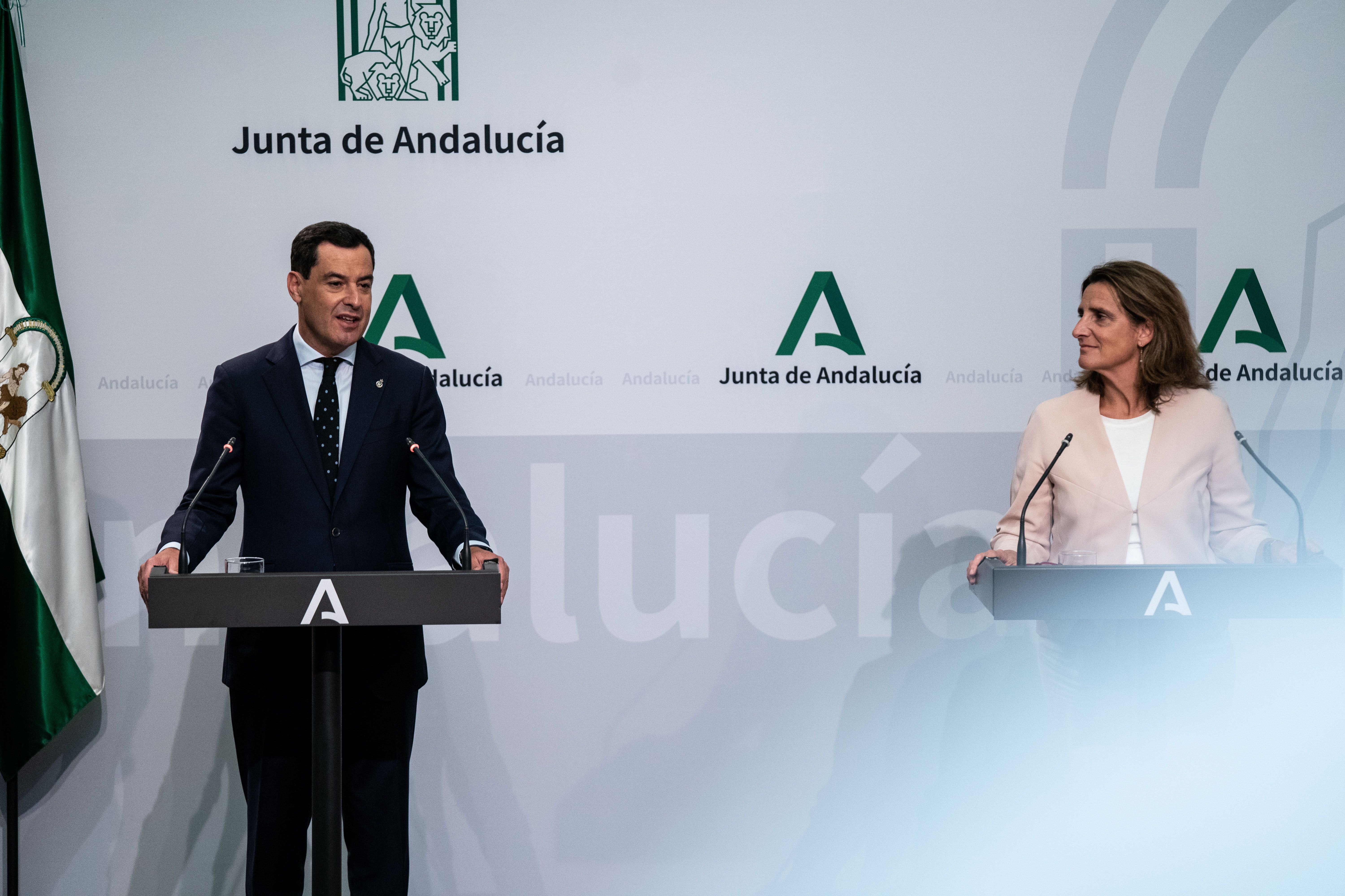 Moreno y Ribera en la rueda de prensa sobre Doñana.