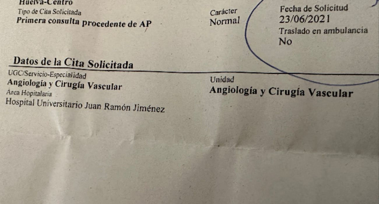 Solicitud de cita cursada el 23 de junio de 2021.