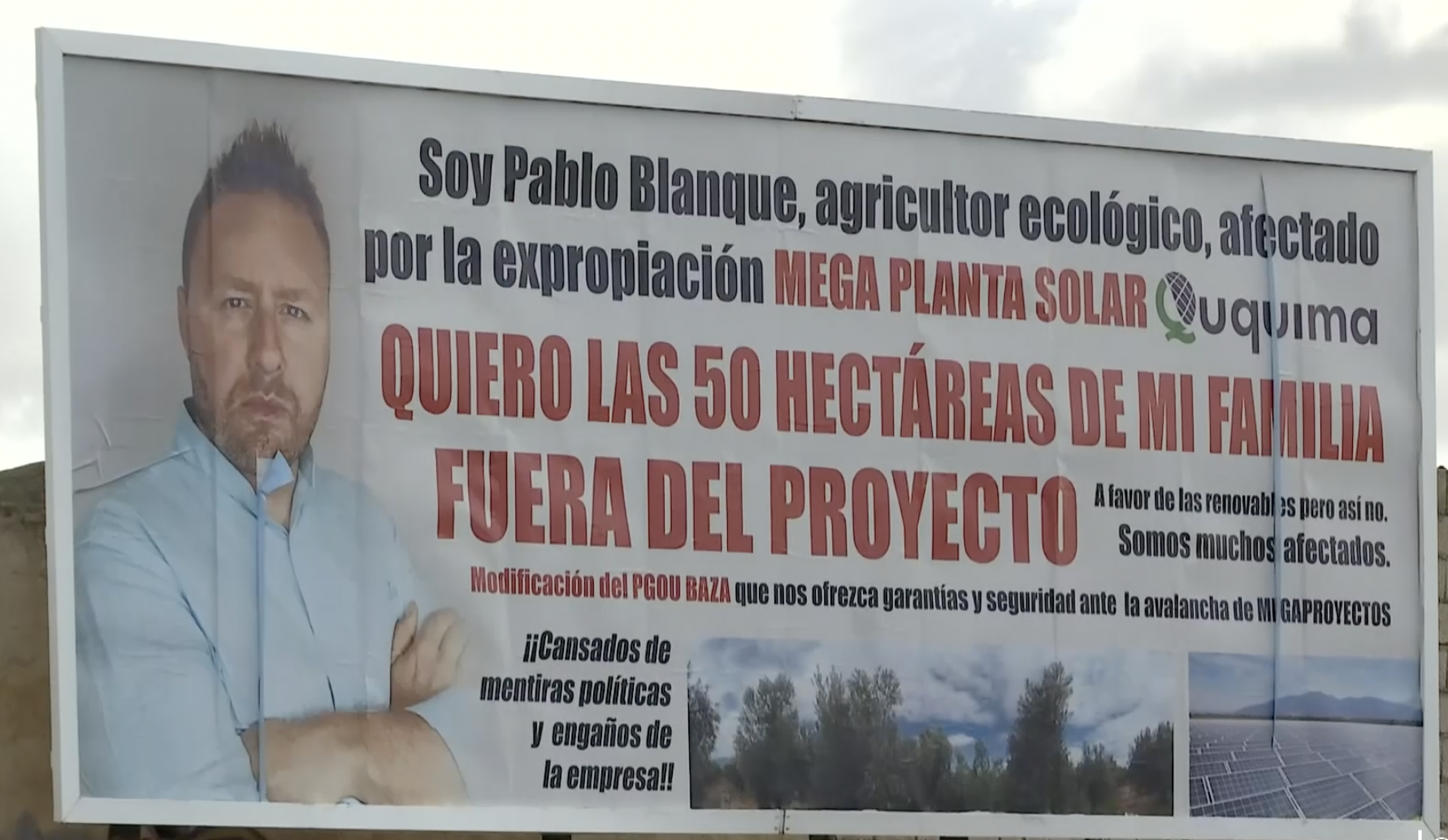 Valla publicitaria pagada por el agricultor Pablo Blanque en Granada. CANALSUR