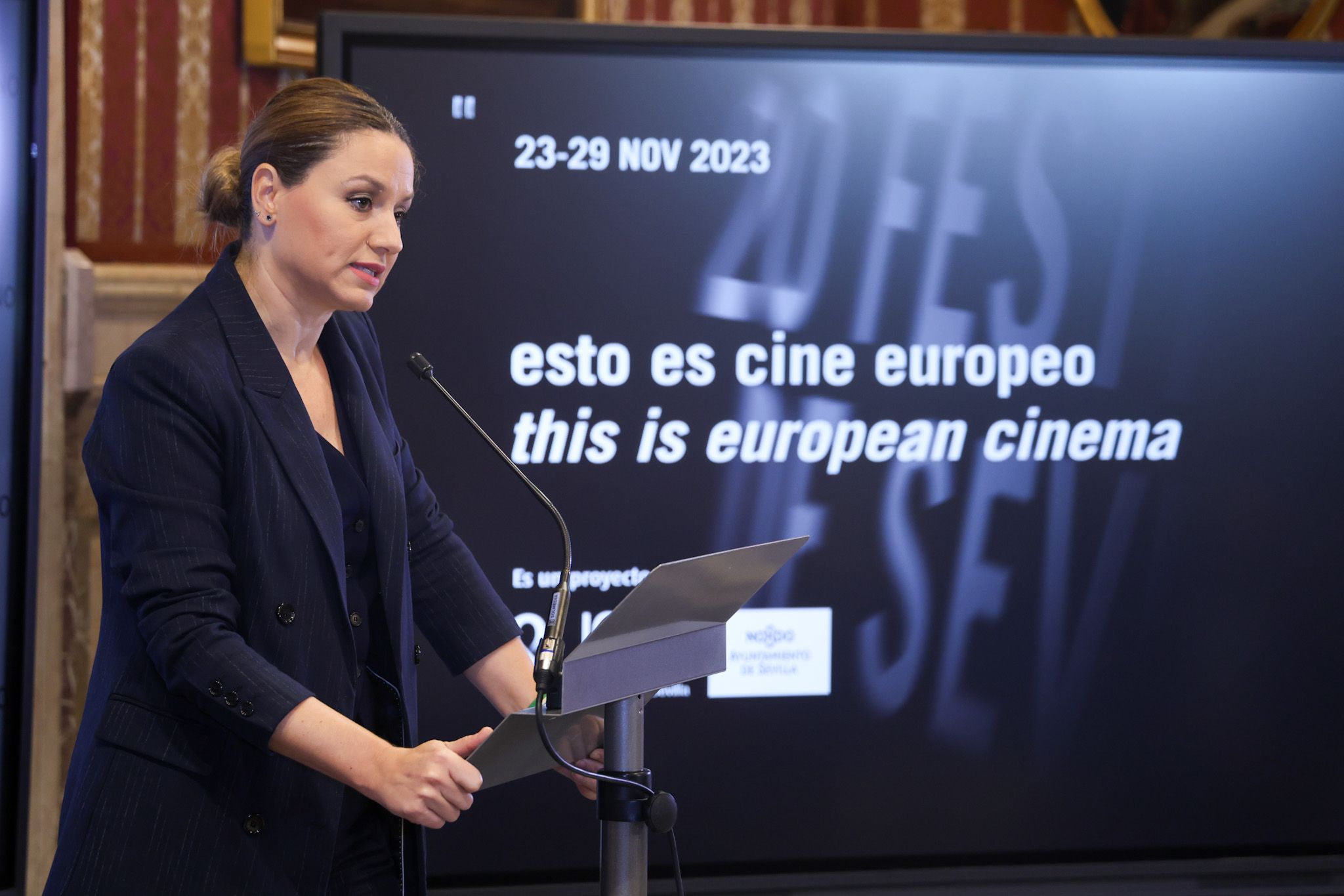 Minerva Salas, delegada de Cultura, en la presentación este miércoles de la XX edición del Festival de Cine Europeo de Sevilla.