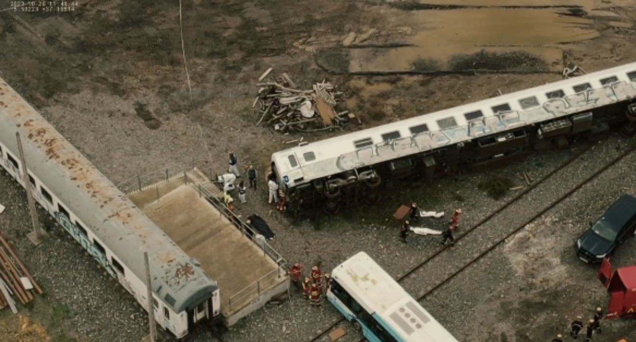 El tren accidentado en el simulacro llevado a cabo en la Base Aérea de Morón.