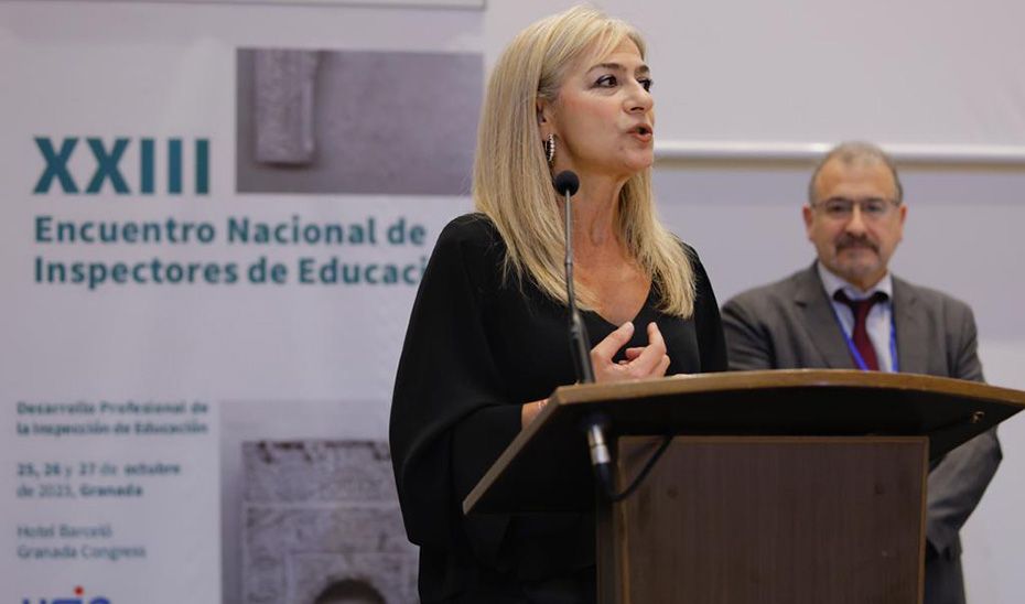 Patricia del Pozo, en el anuncio de la estabilización de los inspectores educativos.