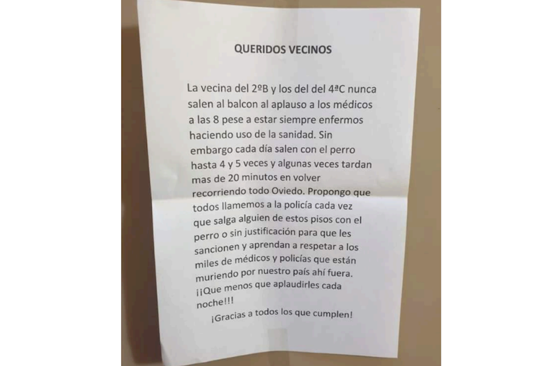 Un mensaje aparecido en un bloque de vecinos.
