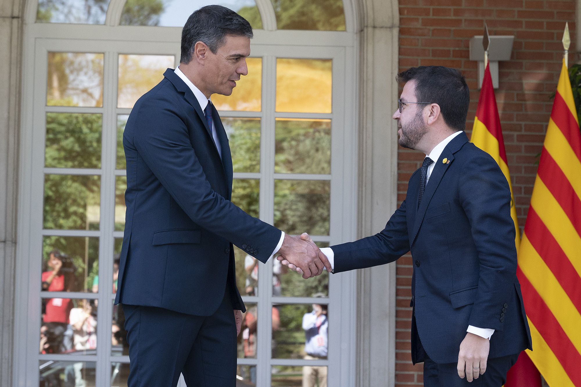 Pedro Sánchez y Pere Aragonès, en una recepción en Moncloa.