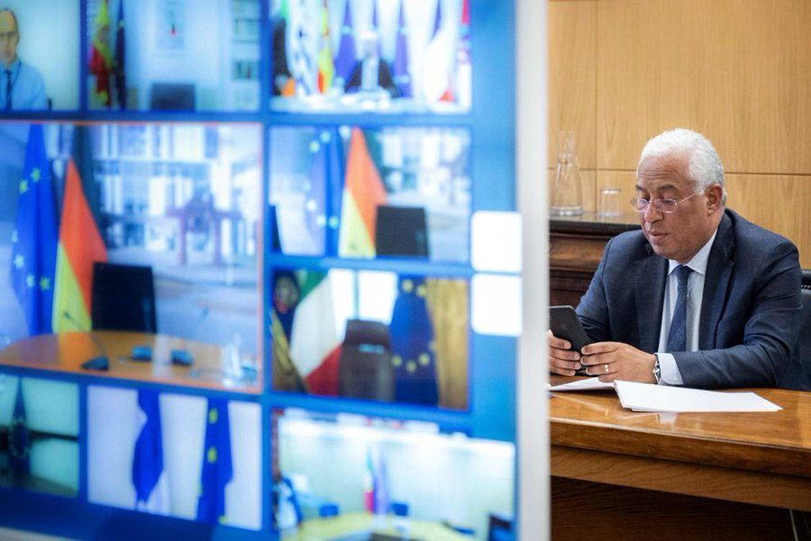 Antonio Costa, presidente de Portugal, en videoconferencia con los miembros de la UE.