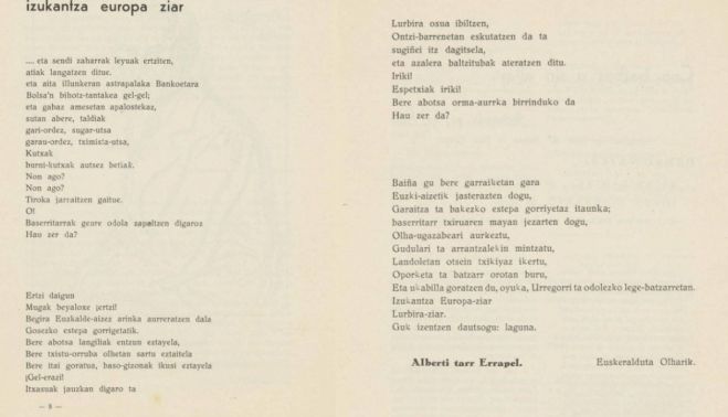 El poema escrito en esukera por Rafael Alberti en 1934.