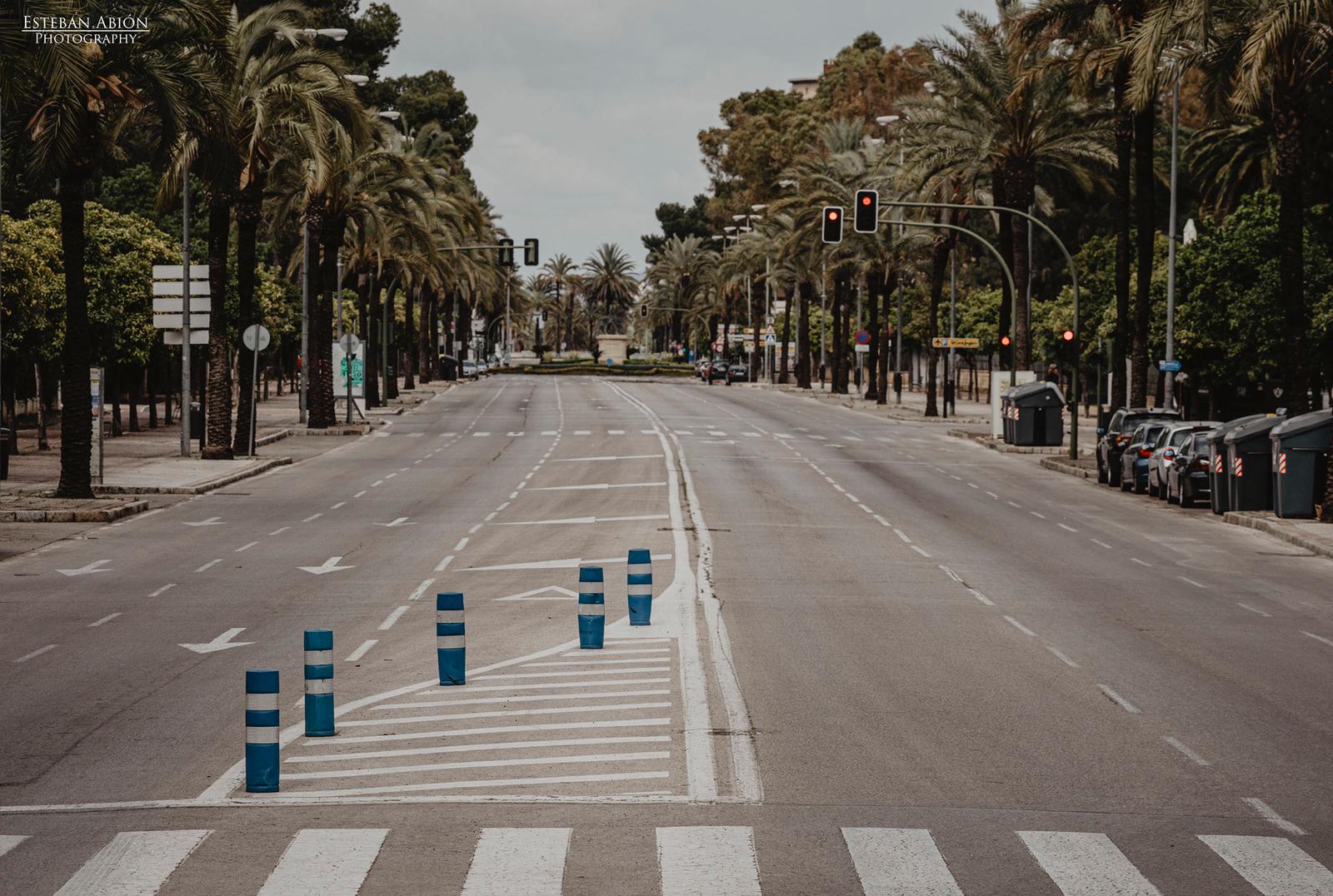 Avenida Álvaro Domecq, en Jerez este pasado domingo, completamente vacía. FOTO: ESTEBAN PÉREZ ABIÓN